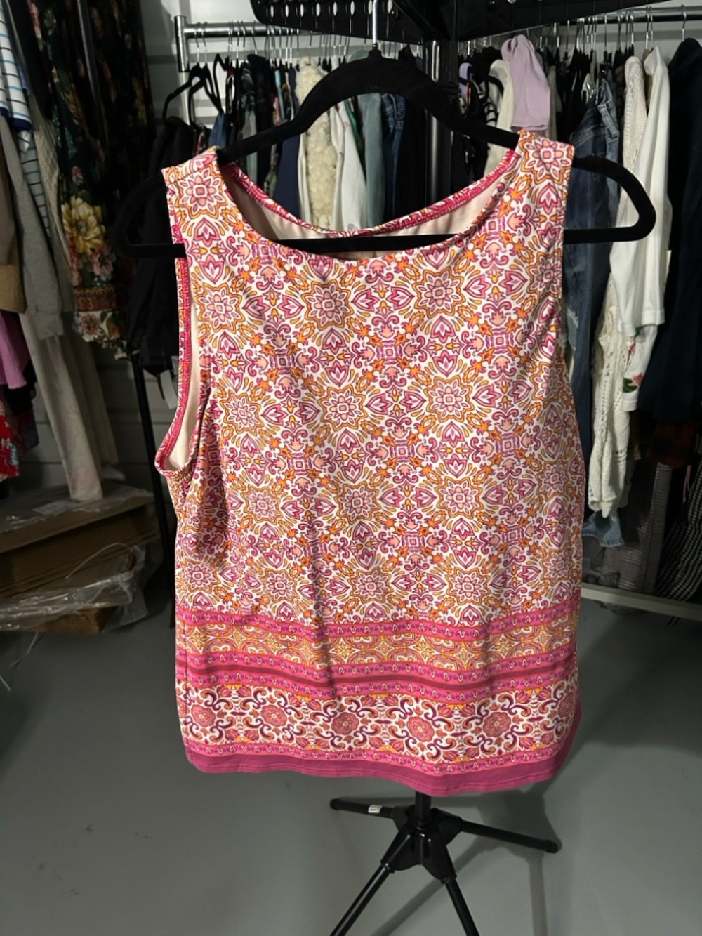 Lands' End Pink and Orange Floral Sleeveless Swim Top